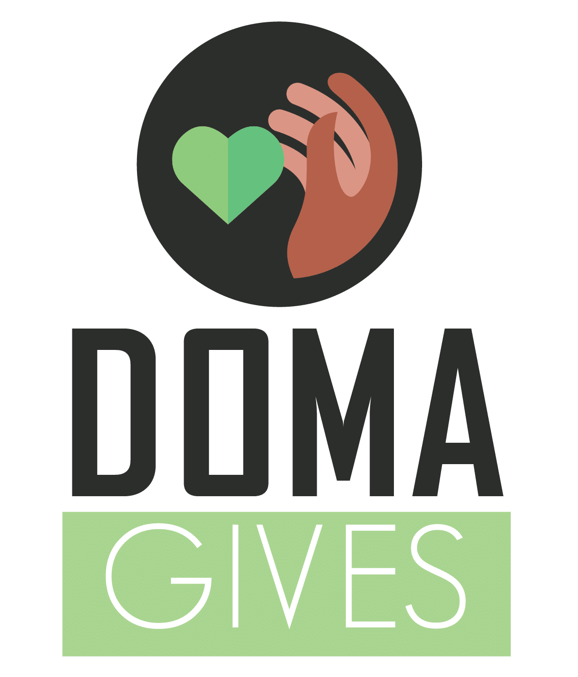 A hand and heart with DOMA Gives